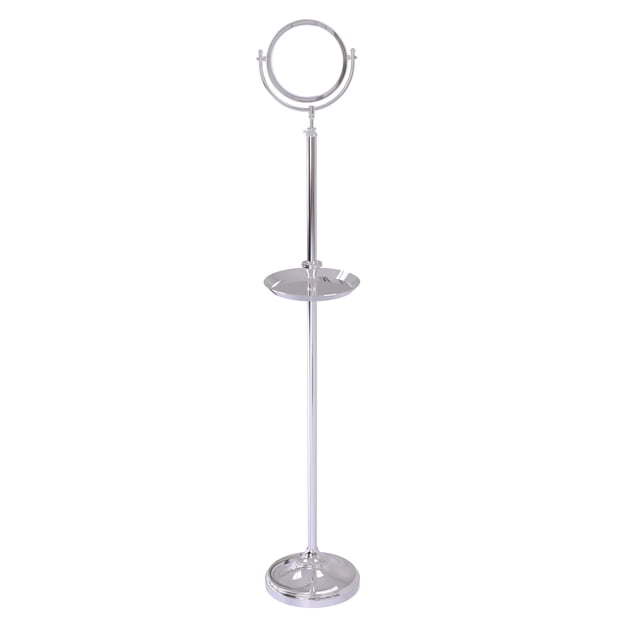 Floor Standing Make-Up Mirror 8 Inch Diameter with 4X Magnification and Shaving Tray - DMF-3/4X-PC