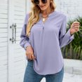 thumbnail image 5 of Fesfesfes Women Tops Casual Solid V-Neck Long Sleeve Loose T-Shirt Fall Blouse Pullover Button Tops, 5 of 8