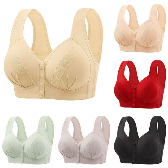 Ahuyic Summer Women Bra,Women Plus Size Bras,Women's Non Steel Ring Style Printed Gathered Middle Button Breathable Underwear Daily Bra