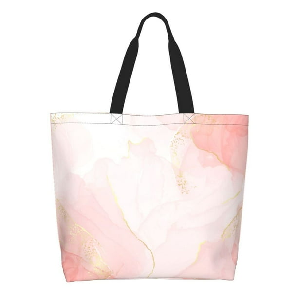 Balery Pink Marble Bolsa Tote Estilo Estético con Cremalleras, Bolsa de Hombro, Bolsa de Compras Grande y Plegable