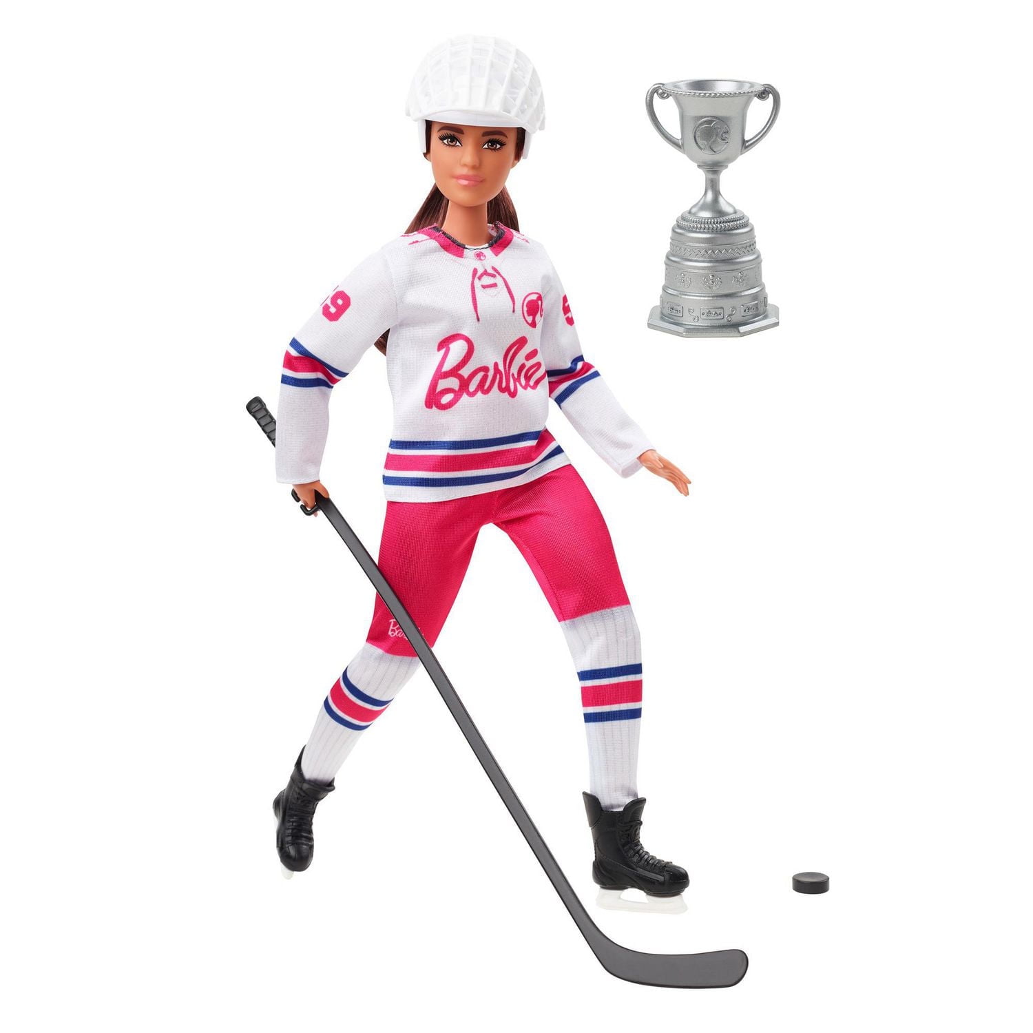 Barbie Winter Sports Hockey Player Brunette Doll, Curvy Shape (12 in) with Jersey, Helmet, Hockey Stick, Puck & Trophy, 3 & Up - Walmart.ca Barbie Winter Sports Hockey Player Brunette Doll, Curvy Shape (12 in) with Jersey, Helmet, Hockey Stick, Puck & Trophy, 3 & Up - Walmart.ca