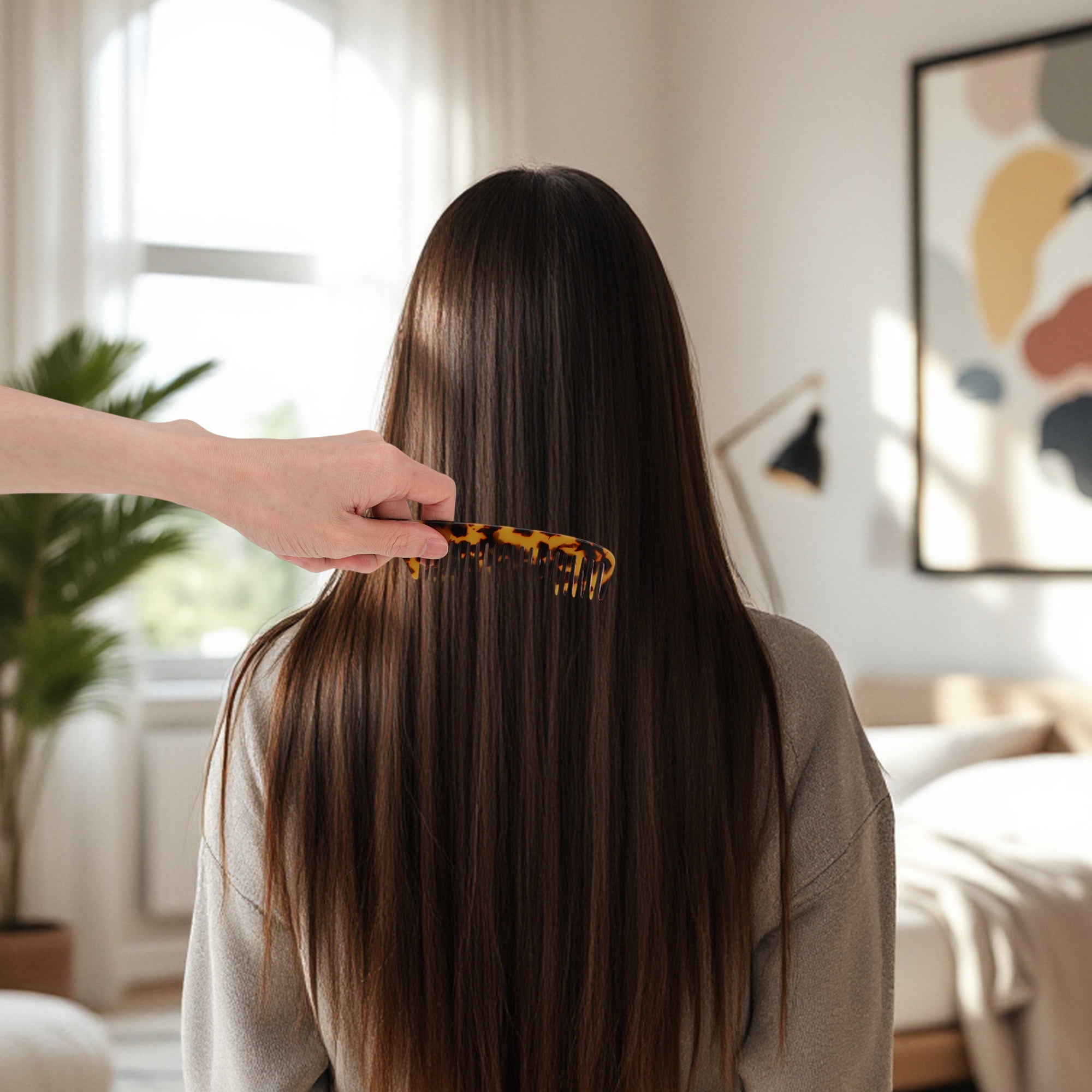 Unique Bargains 1 Pc Lightweight Exquisite Long Handle Hair Comb for All Hair Types Brown