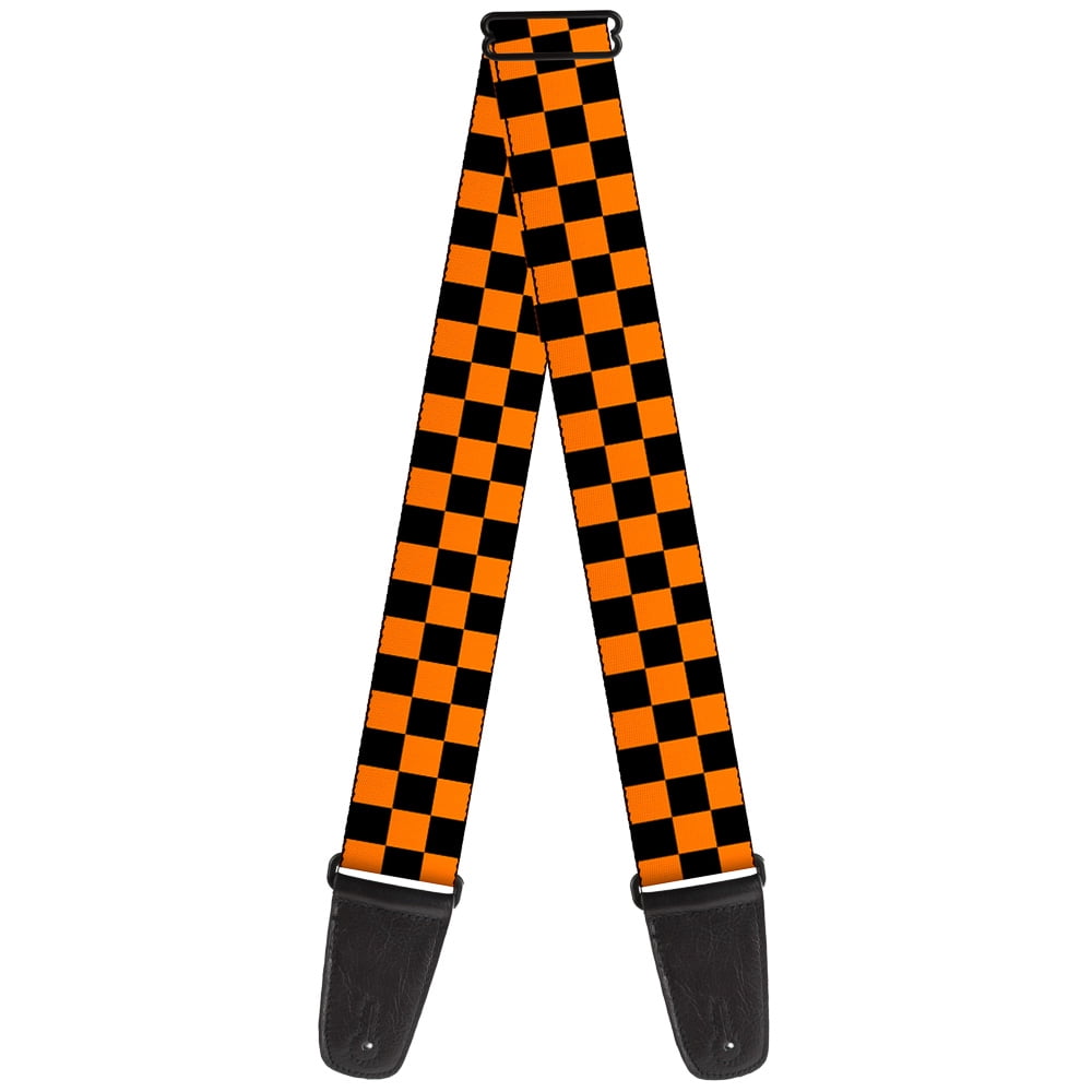 Buckle-Down Guitar Strap, Checker Black Neon Orange, 2 Inches Wide