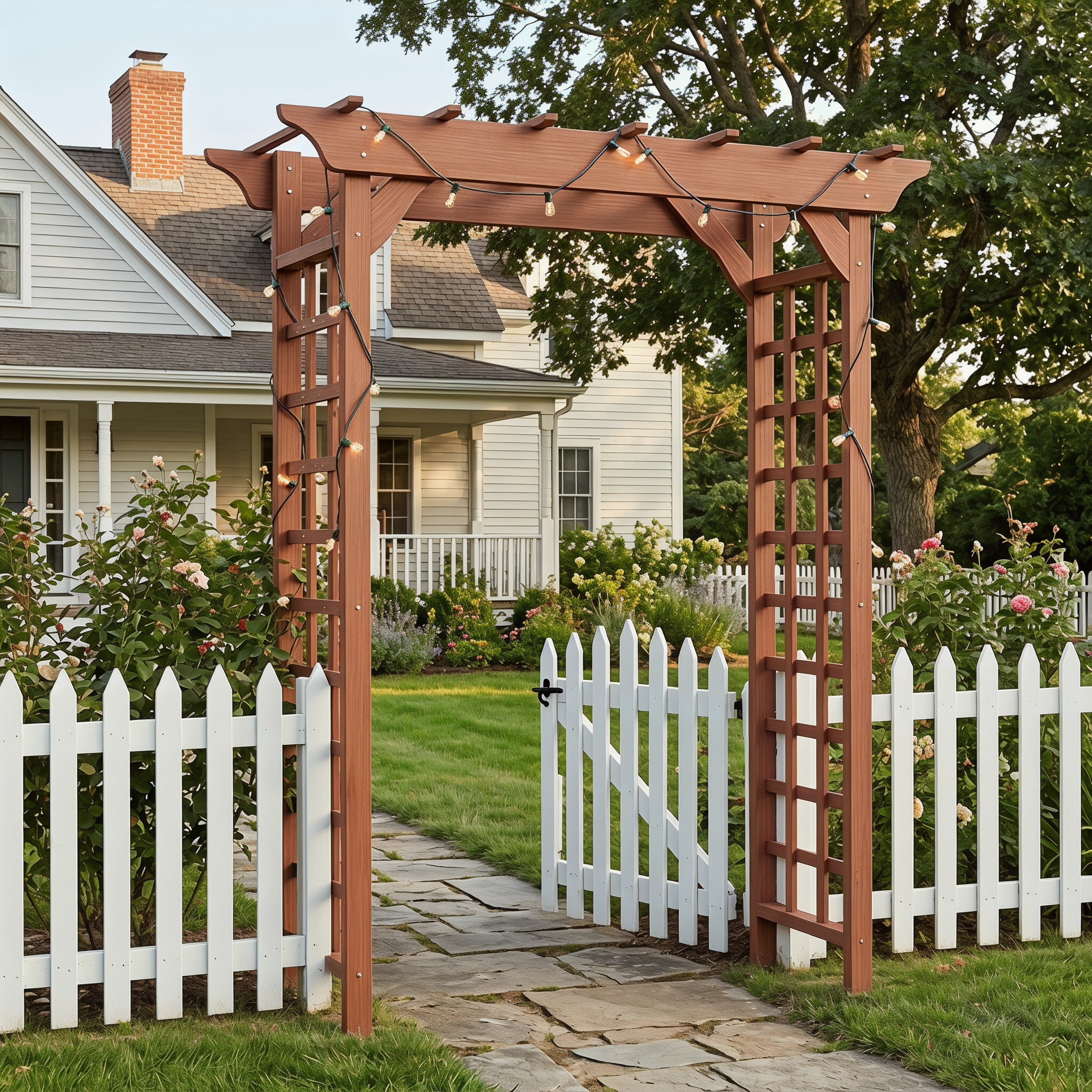 Wooden Garden Arbor with Lattice Trellis Pergola Top Outdoor Wedding Backdrop Plant Climbing Support