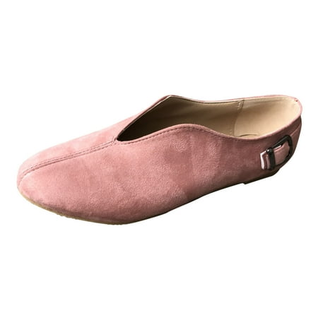 

HGWXX7 Womens Pointed Toe Suede Flock Casual Summer Flats Buckle Strap Loafers Shoes For Women Pink 40
