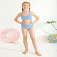 thumbnail image 6 of GYRATEDREAM Girl's Cute Two Piece Swimsuit V Neck Spaghetti Strap Wireless Bikini Set Kids Tankini Bathing Suit Sport Swimwear for 8-9Y Blue, 6 of 9
