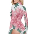 thumbnail image 4 of Pink Flower with Green Leaves Women's Mock Turtle Neck Long Sleeve Tops Bodysuit Jumpsuit One Piece Leotards Shirt, 4 of 8