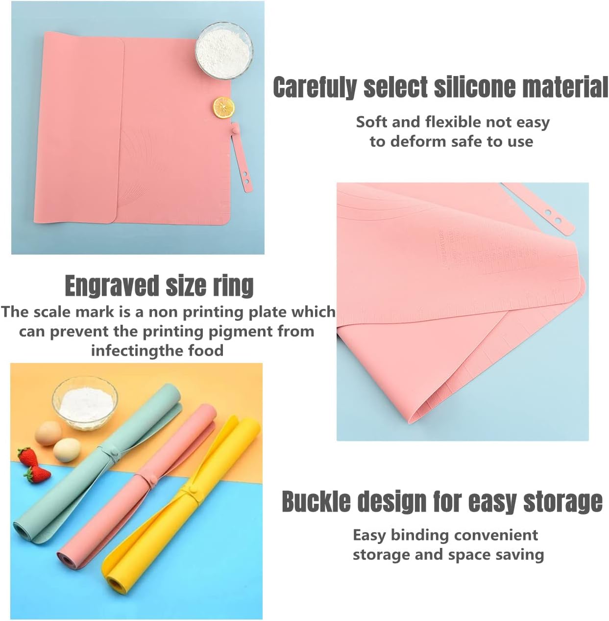 Extra Large Silicone Baking Mat Extra Large Kitchen Silicone Pad  Multifunctional Non Slip Non Stick Silicone Pastry Mats Can Be Rolled up  Large Rolling Pad with Scale Size Reusable (1PC-Pink) 