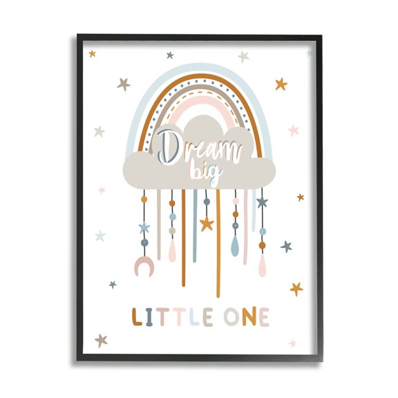 Stupell Industries Dream Big Little One Nursery Rainbow Clouds Graphic Art Black Framed Art Print Wall Art, Design by Angela Nickeas