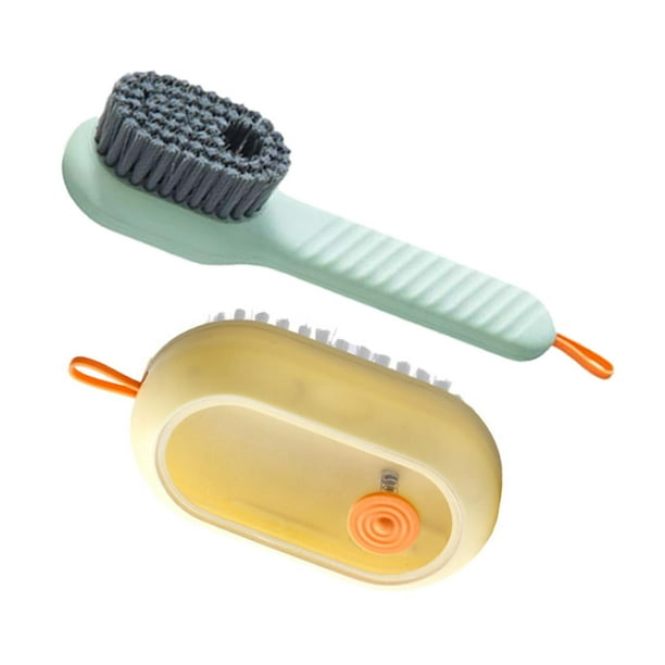 Cepillo de limpieza con dispensador de jabón, cepillo para fregar manchas de zapatos, cepillo portátil con mango ergonómico, cepillo para fregar ropa de lavandería amarillo 2 piezas BLESIY cepillo de limpieza