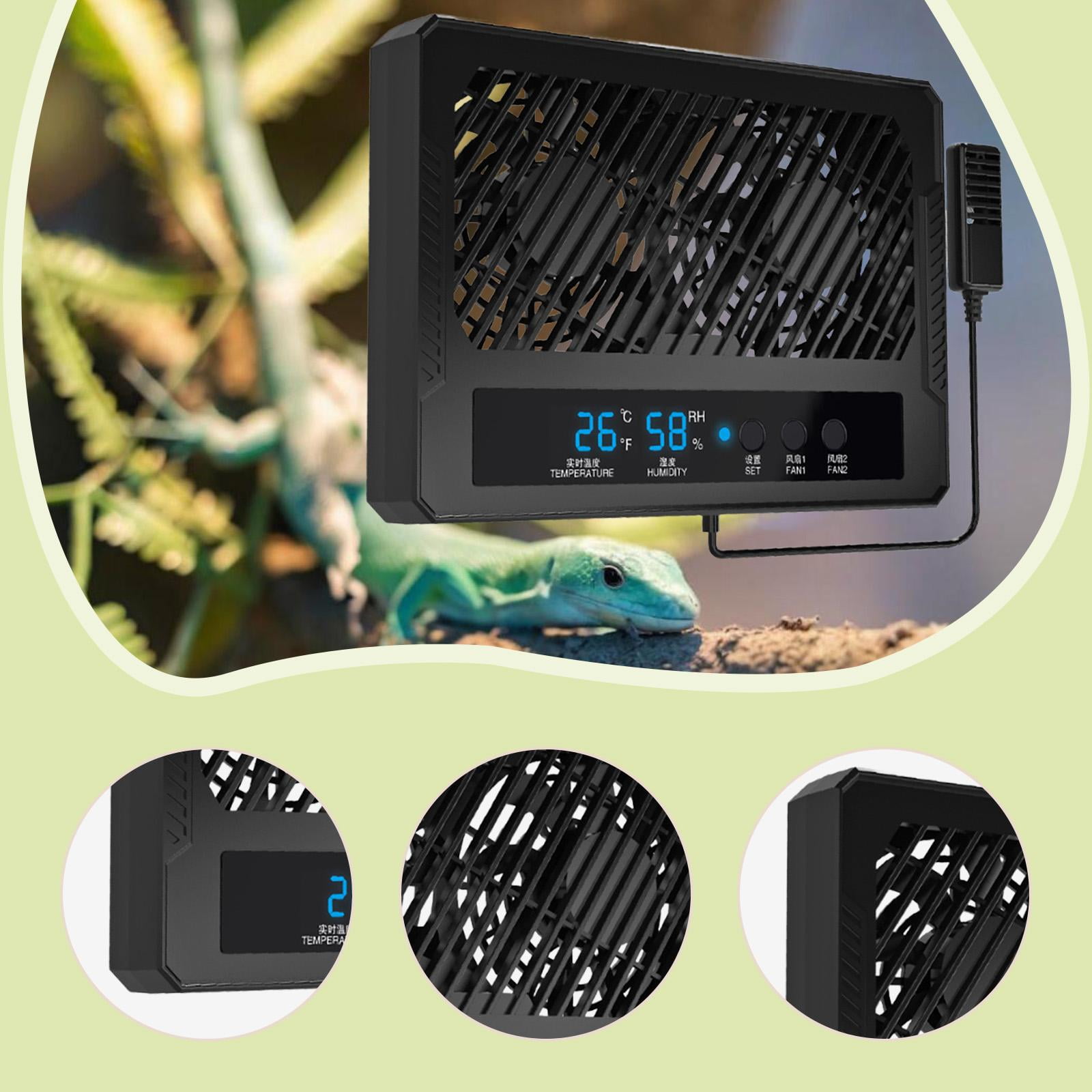Reptile Tank Thermometer Hygrometer Digital Ventilation Fan Plastic Housing for Pet Habitat Breeding Box Applications