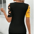 thumbnail image 2 of Olyvenn Women's Colorblock Criss Cross Cut Out Short Sleeve Round Neck Tee Shirts Hollow Out Streetwear Patchwork Shirts Yellow S, 2 of 8