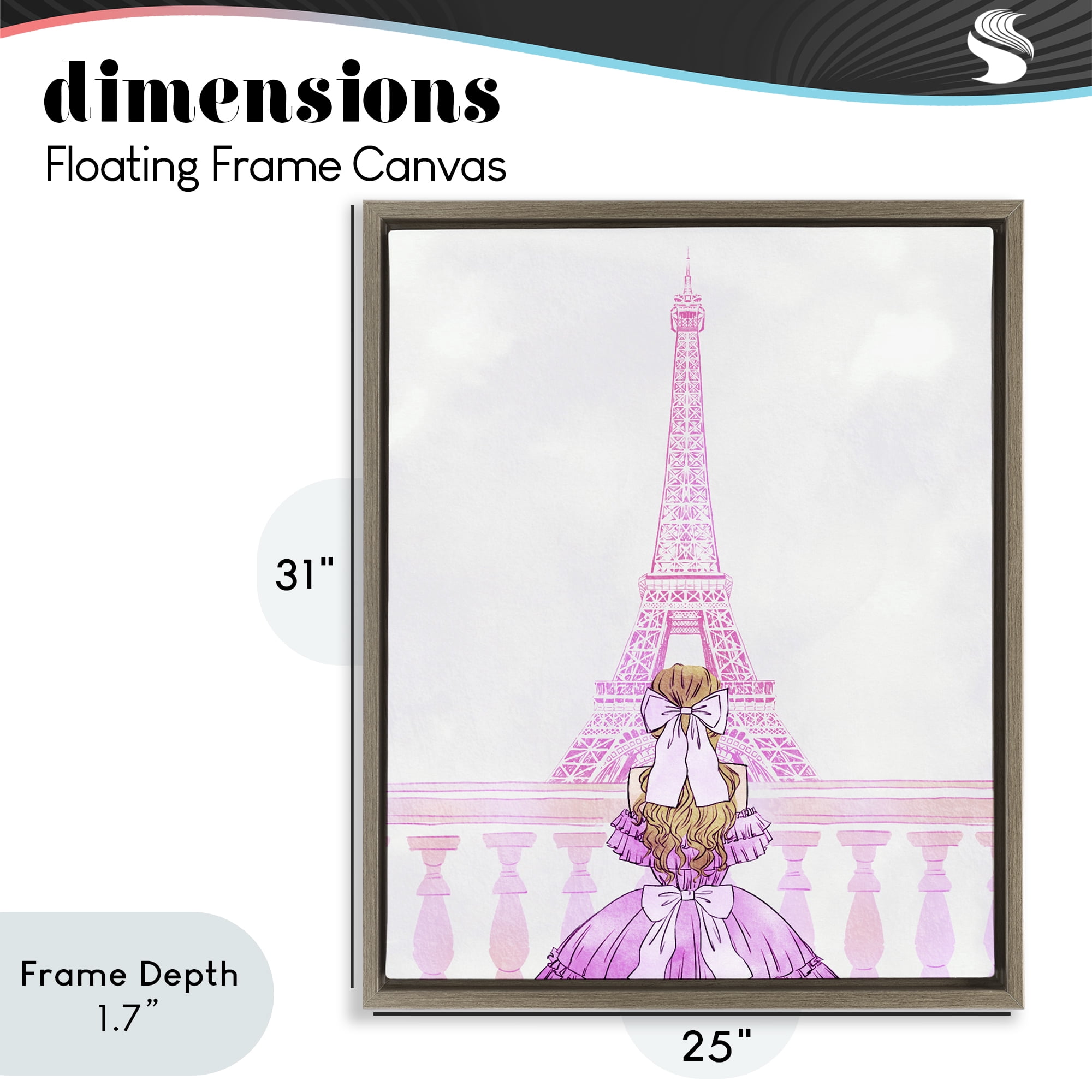 Stupell Industries Pink Gown & Eiffel Tower Brown Framed Floater Canvas Wall Art, design by Ziwei Li