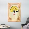 thumbnail image 1 of Asian Tapestry, Japanese Culture Hand Fan with Cherry Blossom and Traditional Lines Design, Wall Hanging for Bedroom Living Room Dorm Decor, 40W X 60L Inches, Sand Brown Yellow Red, by Ambesonne, 1 of 2