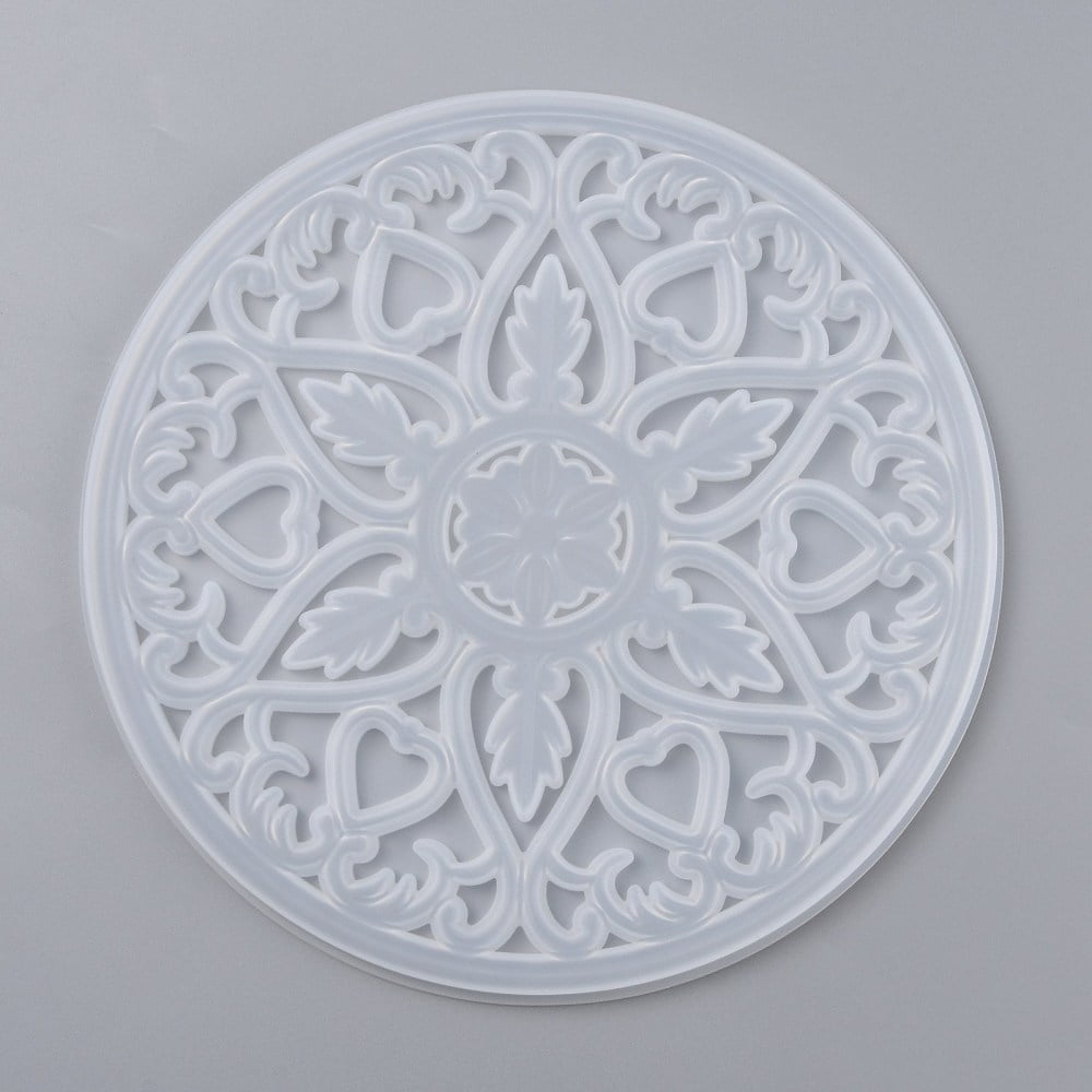 5 pc DIY Coaster Silicone Molds Resin Casting Molds For DIY UV Resin Epoxy Resin Craft Making Round with Mandala Pattern White 200x8mm Inner Diameter: 195mm