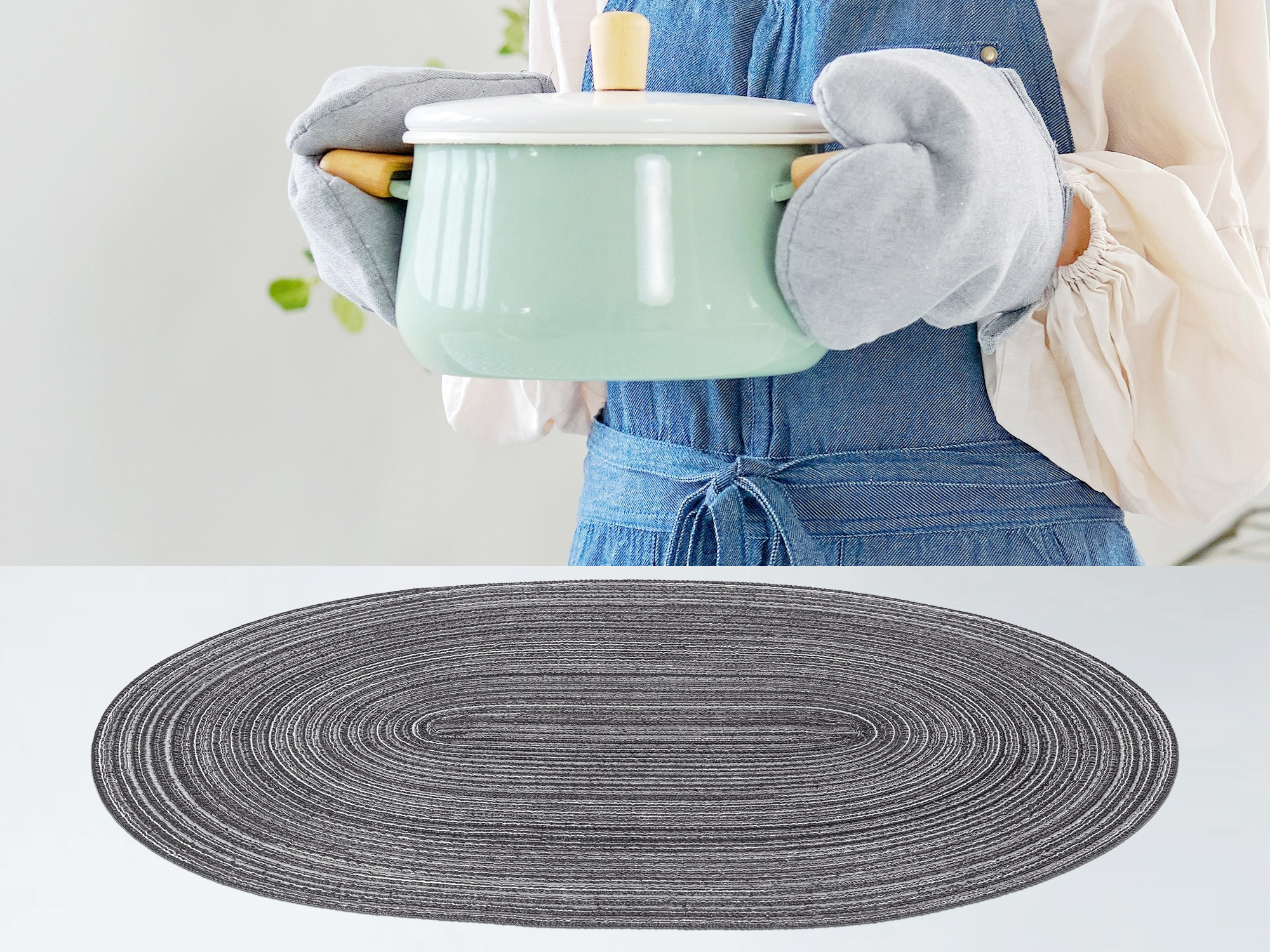 Unique Bargains Farmhouse Placemats Oval Placemats for Dining Table 6pk Gray 19.7x14Inch