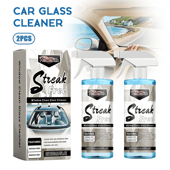Streak Free Window Clean Glass Cleaner Spray – Windshield Cleaner, Tint Safe Car Cleaner For Glass, Spray Way Glass Cleaner Spray, Ammonia-Free, Residue-Free, 120ml/4FL.OZ (2-Pack)