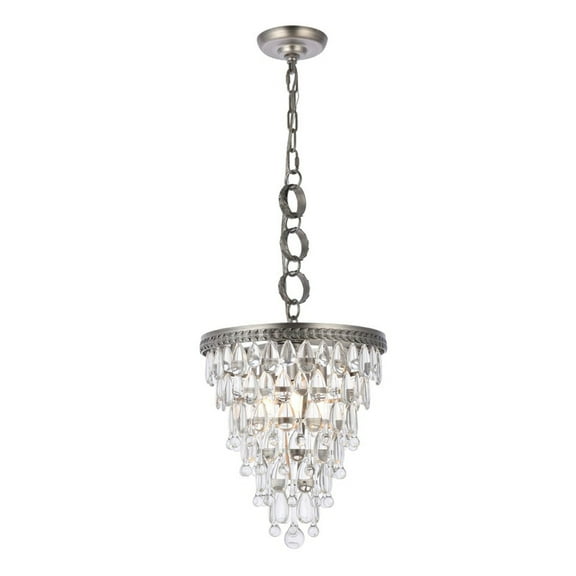 Indoor Home Decor 13"L X 13"W X 16"H Nordic 3 Light Antique Silver Pendant Clear Royal Cut Crystal