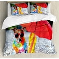 thumbnail image 1 of Humorous Duvet Cover Set King Size, Funny Dog with Sunglasses and Hawaii Flowers on Stone Beach Under an Umbrella, Decorative 3 Piece Bedding Set with 2 Pillow Shams, Multicolor, by Ambesonne, 1 of 3