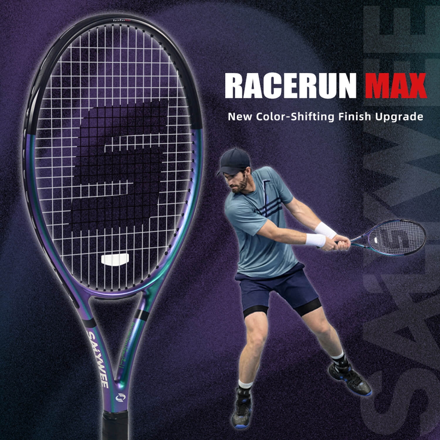 SALYWEE RaceRun Max Pro Tennis Racket - Composite Carbon Fiber, Sparkling Finish, Pre-Strung 55lbs, Lightweight 295±5g, 102sq.in.