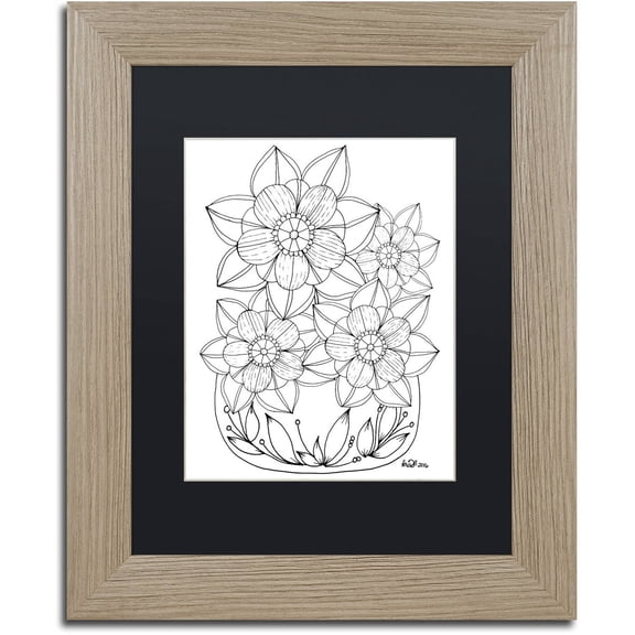 Trademark Fine Art "Flower Design 5" Canvas Art by KCDoodleArt Black Matte, Birch Frame