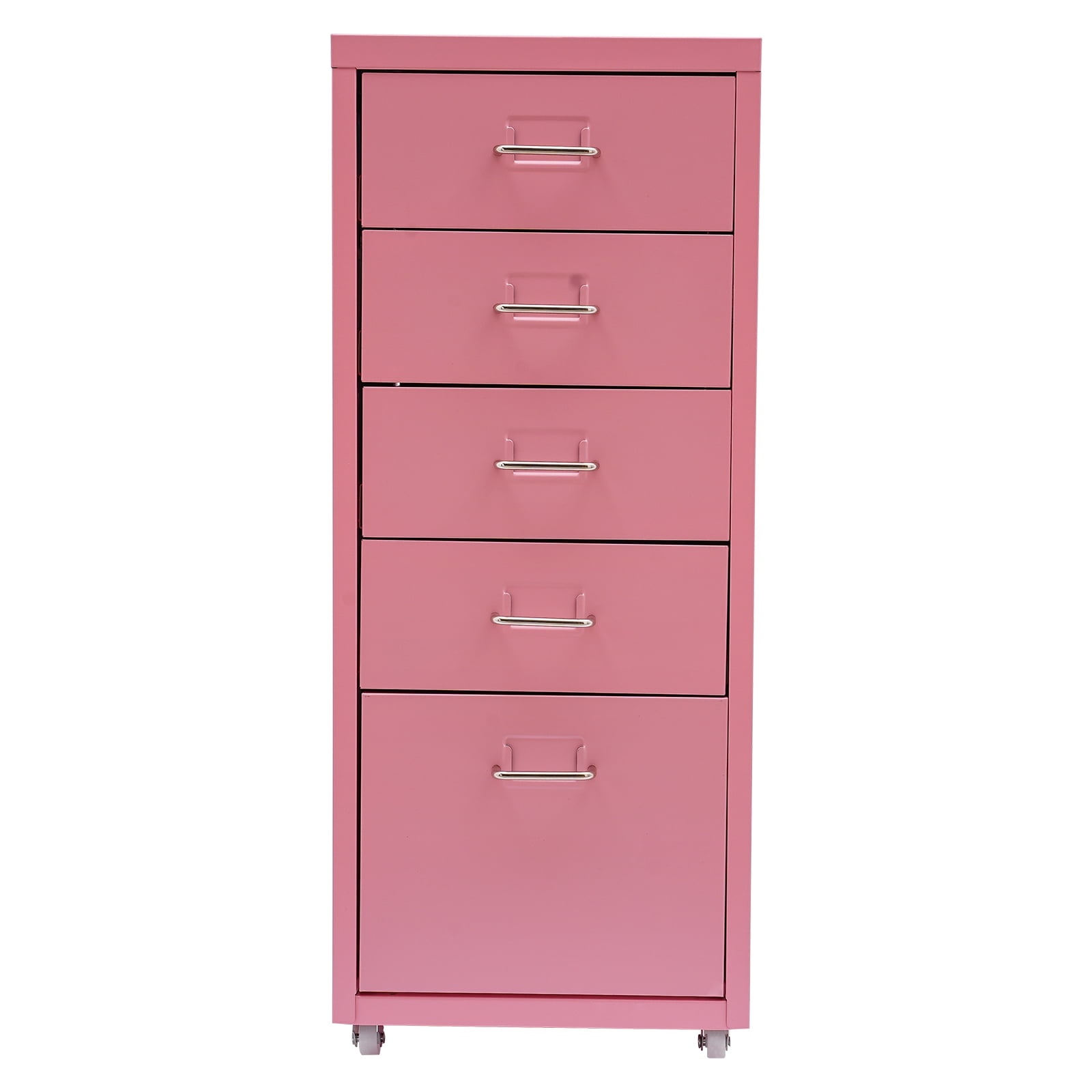 5 Drawer Modern Rectangular File Cabinet W/ Lock Under Desk Rolling Storage Cabinet Storage File Pink