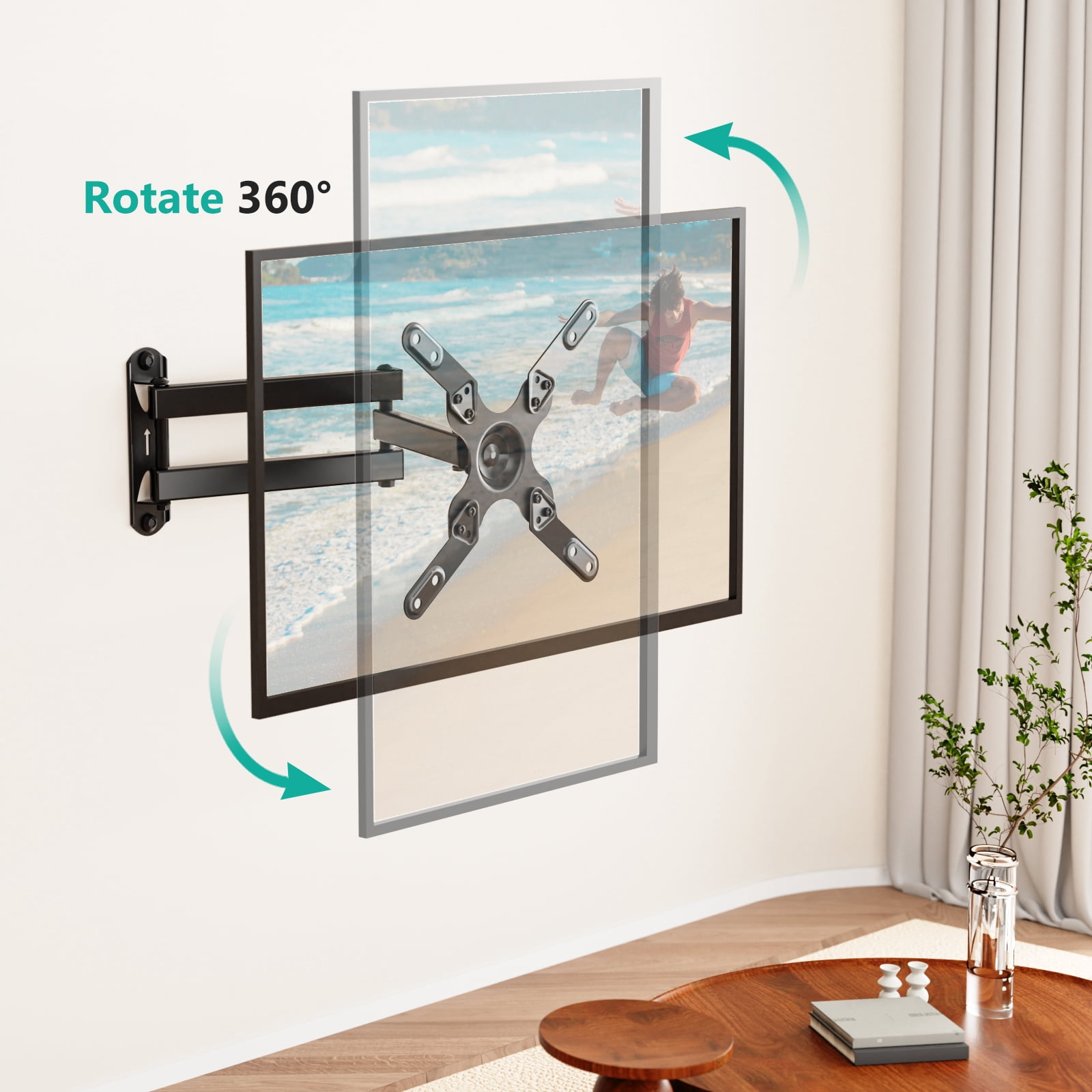 WALI TV Wall Mount Bracket Articulating Full Motion Detachable Arm for Most 13 to 42 inch LED, LCD Flat Screen Display, up to 44lbs (1342LM), Black