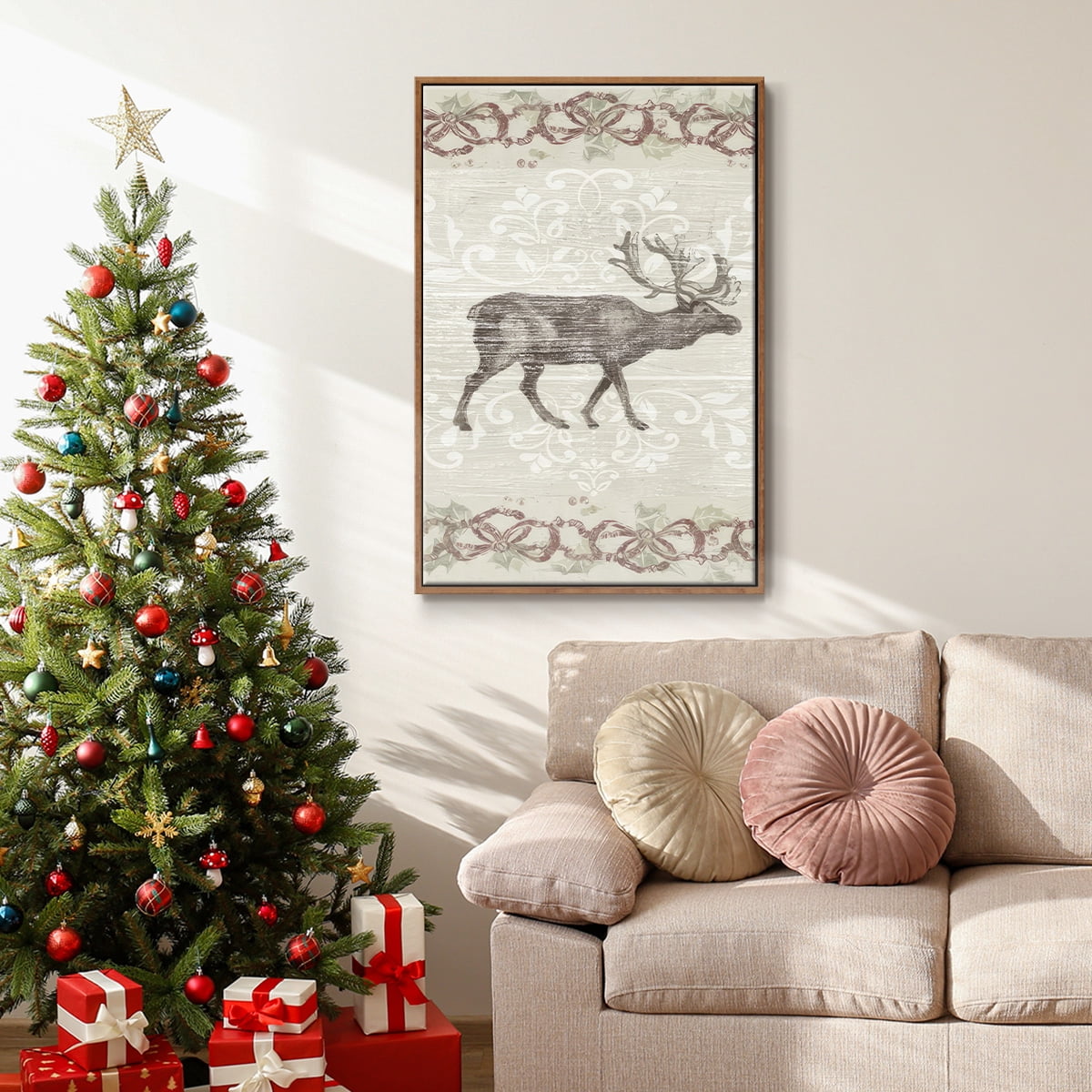 Cabin Christmas Collection B - Framed Gallery Wrapped Holiday Canvas - 25 x 37 - Rosewood Frame