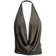 thumbnail image 2 of J. METHOD Women's Sleeveless Halter Neck Lightweight Low Cut Deep V Neck Sexy Draped Backless Top Blouse NEWT07 Glitter Silver S, 2 of 6