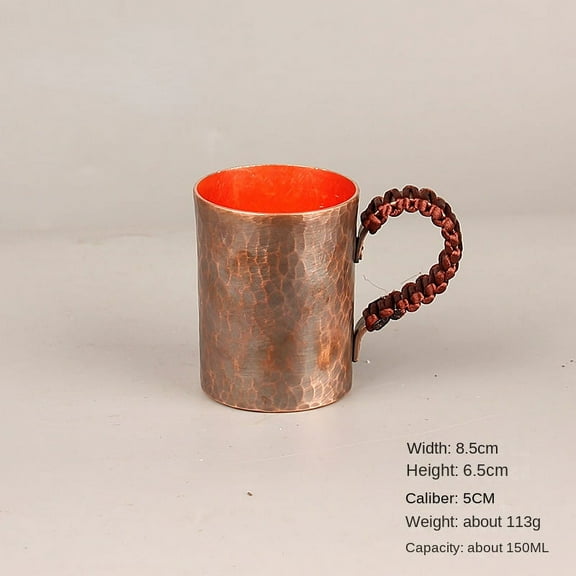 Wollet Pure Copper Mug with Hammer Pattern, Handmade with Anti Scalding Handle, Tea Cup, Water Cup, Tea Set, Tea Brewing Copper Cup