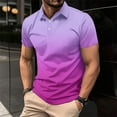 thumbnail image 2 of ZCFZJW Mens Casual Button up Henley Shirts Loose Fit Short Sleeve Tie Dye Gradient Print Lapel Collar V Neck Pullover Tops Trendy Holiday Vacation Tees Shirt Purple XXXL, 2 of 6