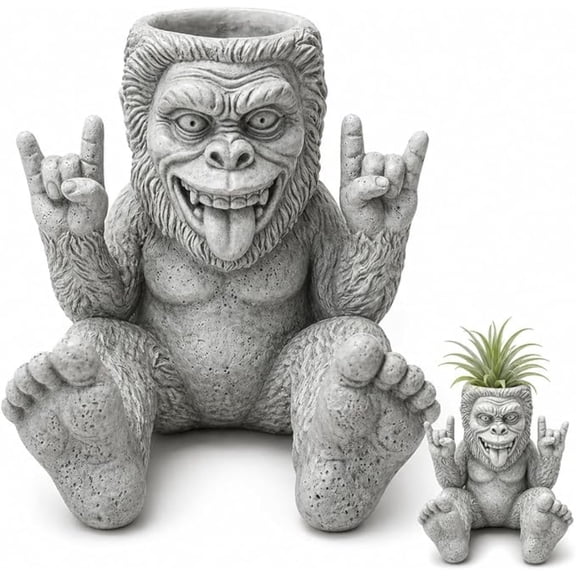 Resin Sasquatch Planter Statue, Rock Hand Garden Planter Pot with Drain Hole for Succulents