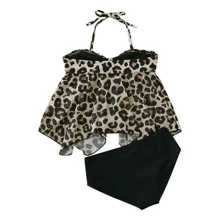 YuYuBao Toddler Girls Swimsuits Swimwear Leopard Print Strap Halter Top With Briefs Matching Bikini Matching Sets