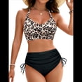 thumbnail image 2 of Conjunto de Bikini de Cintura Alta con Cordón Ajustable para Mujer, Traje de Baño Cruzado con Lazo en la Espalda. Estampado de Leopardo XXL, 2 of 9