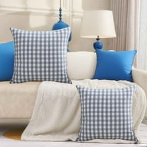 Light Blue Pillow, Featuring Checkered and Striped Designs, Neutral Decor, 18x18 Spring/Summer Decorative Pillow, Suitable for Sofas, Chairs, and Porch Chairs