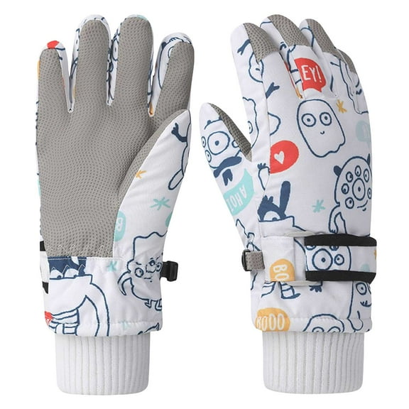 QBABYOO Kids Ski Snow Gloves Boys Girls Ski Gloves Snowboard Waterproof Outdoor Warm Fleece Gloves for Cold Weather