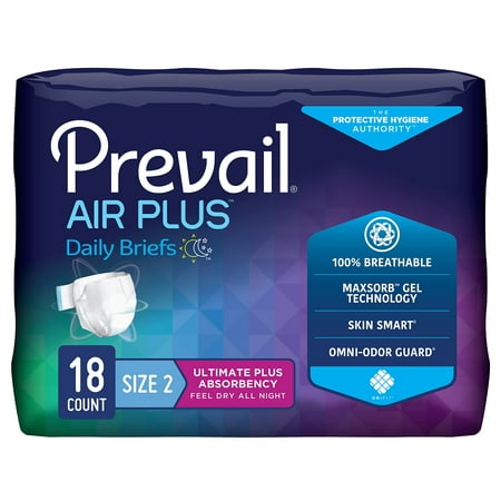 Prevail Air Plus Daily Brief | Size 2 | Breathability | Ultimate Absorbency | 18 Count(4 items total in this bid)