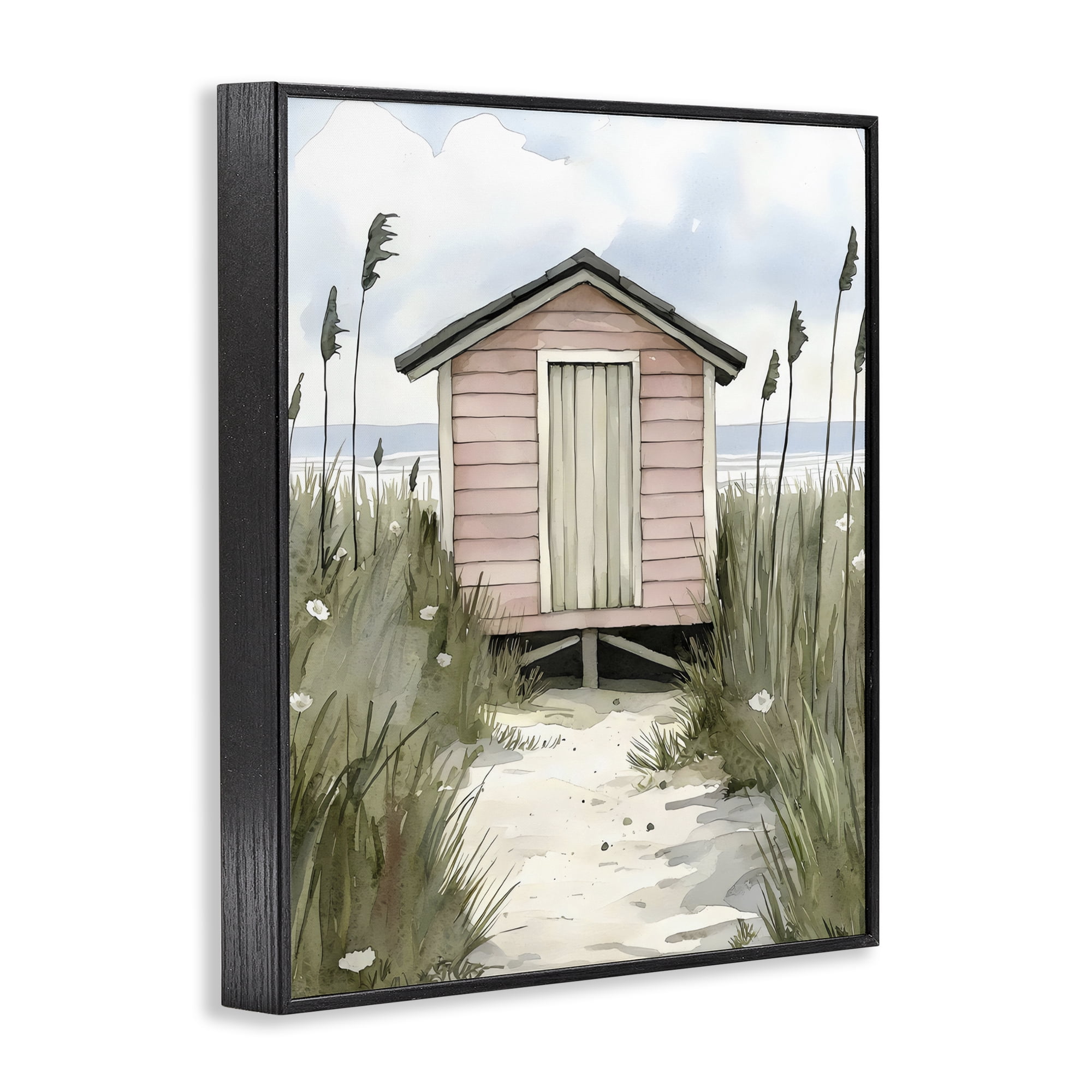 Stupell Industries Coastal Calm Pink Beach Hut Black Framed Giclee Art, design by Riley B
