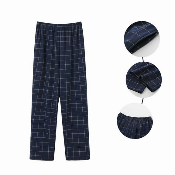 Momasggi Men's Big and Tall Pajama Pants Plaid Pjs Bottoms Lightweight Pajama Bottoms Comfy Elastic Waist Home Lounge Pants Navy 3XL