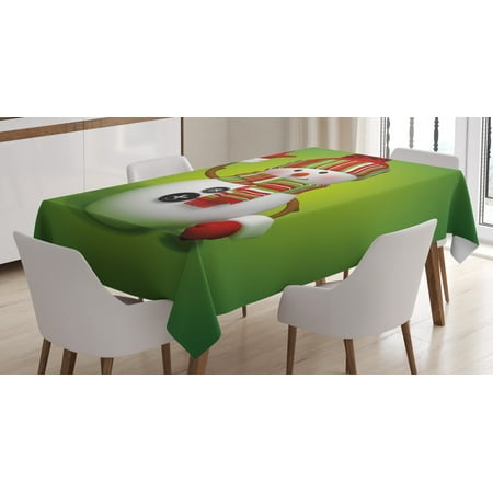 

Snowman Tablecloth 3D Style Fun Character Greeting Traditional Colors Seasonal Celebration Theme Rectangular Table Cover for Dining Room Kitchen 60 X 90 Inches Green Red White by Ambesonne