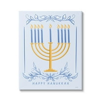 Happy Hanukkah Botanical Menorah Holiday Graphic Art Gallery Wrapped Canvas Print Wall Art