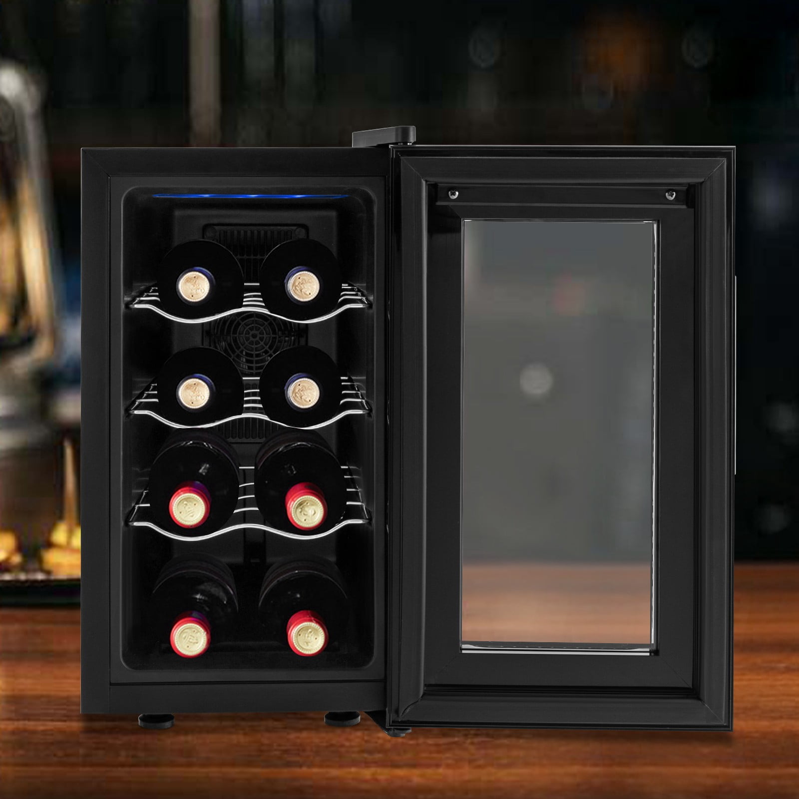 Wine Cellar, 8 Bottle Thermoelectric Wine Cooler Refrigerator, 110V Freestanding Wine Cellar with Touch Control, Compact Wine Storage for Home Bar