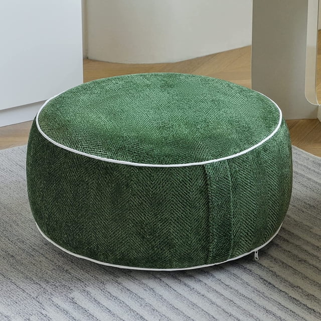 Puf otomano relleno, otomano de chenilla de 21 x 10 pulgadas con forro de PVC inflable, reposapiés con asa portátil, almohada de piso redonda para sala de estar, dormitorio, habitación de niños