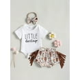 thumbnail image 3 of nvzhuang Infant Baby Girls Summer Outfits Sleeve T-shirt and Elastic Tassel Shorts Headband Set, 3 of 8