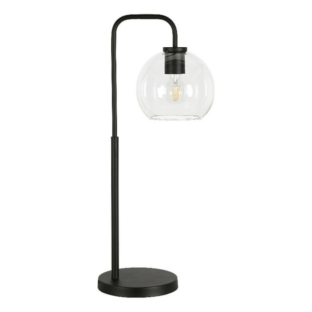 Henn&Hart Modern Metal Arc Table Lamp with Globe Shade in Black/Clear