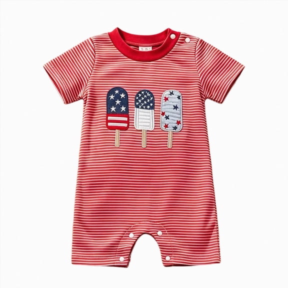Xyant Newborn 4th Of July Outfit Baby Boy Girl Romper USA Stars Bodysuit Fourth Of July Memorial Cute Summer Clothes (Red,12-18 Months)