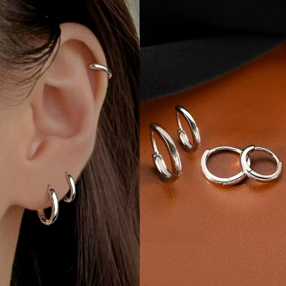Silver Hoop Earrings for Women, Hypoallergenic Surgical Steel Simple Plain Hoop Earrings 8mm