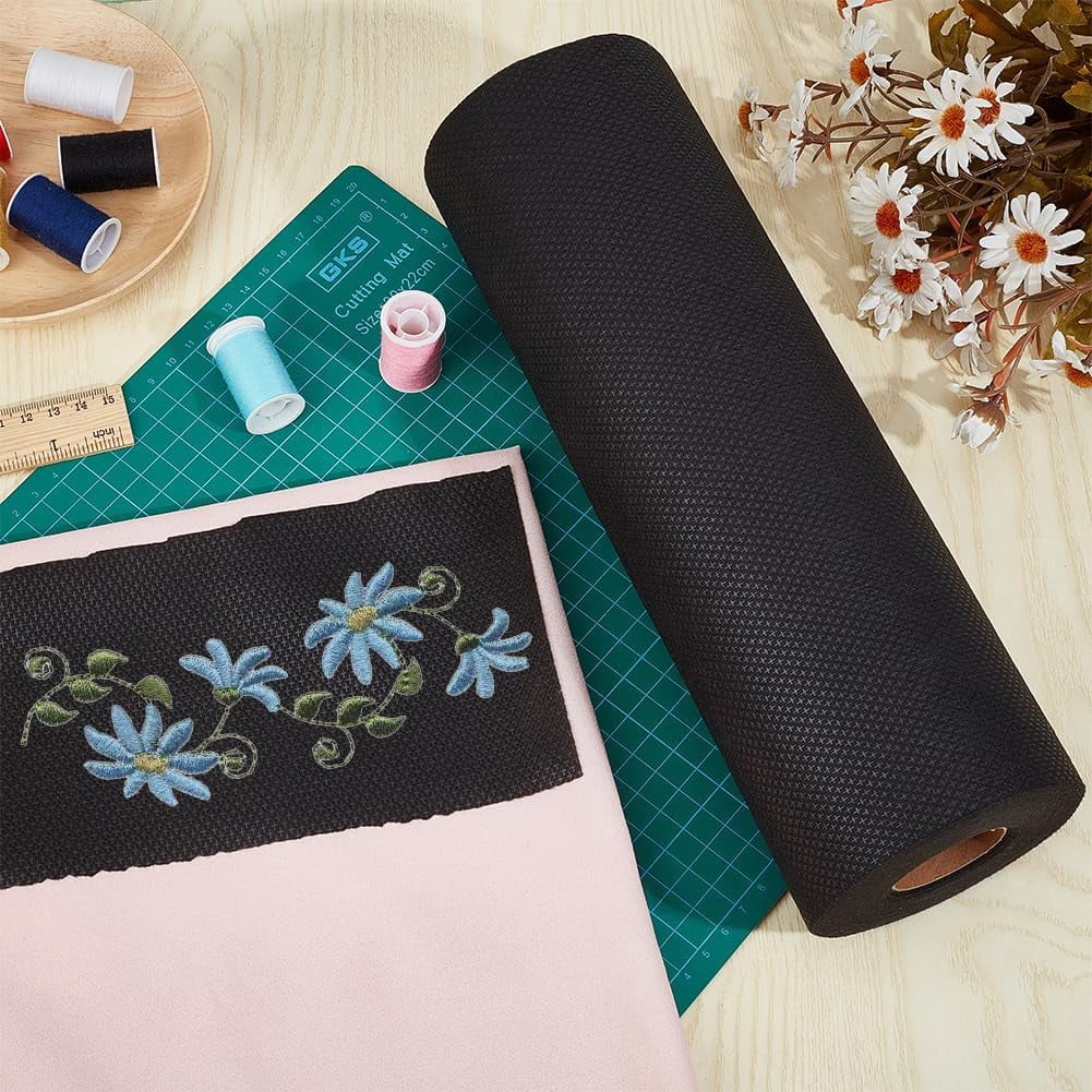 30 Yards Black No Show Mesh Fabric 12 Inch Iron on Nylon Fabric Embroidery Stabilizer Backing for Machine Embroidery and Hand Sewing