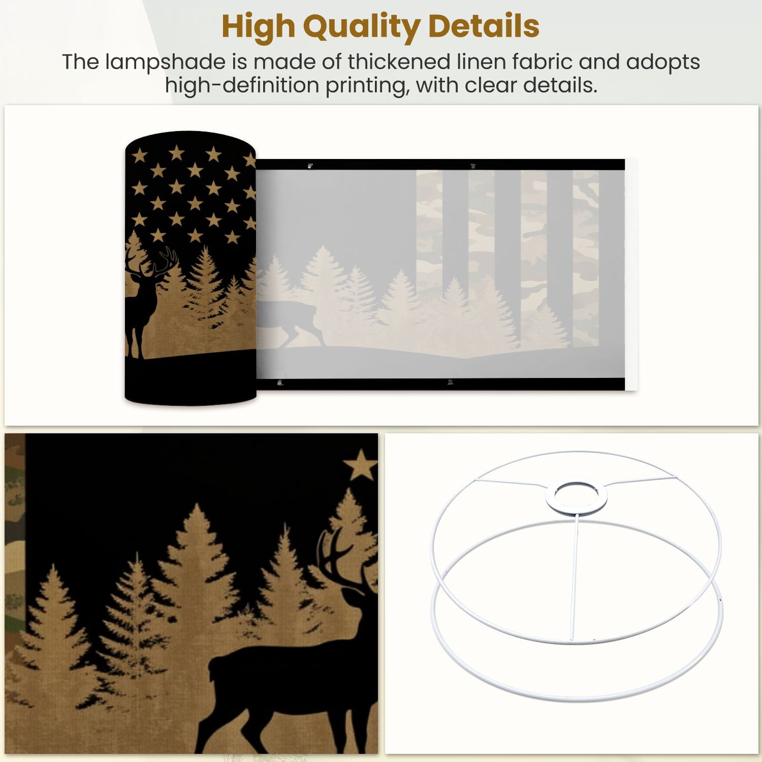 Linen Drum Lamp Shades Deer Silhouette Forest American Flag Camouflage Independence Day 13" x 13" x 10" Lampshade for Table Lamps Floor Lamps Lamp Shade Replacement Easy Assembly Required