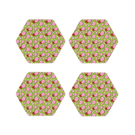 

Fuzoiu Lips blowing bubble gum Print Leather Coasters Set Drink Coasters Set of 4 for Tabletop Protection Durable PVC Coasters Home Décor and Housewarming Gift-Hexagon